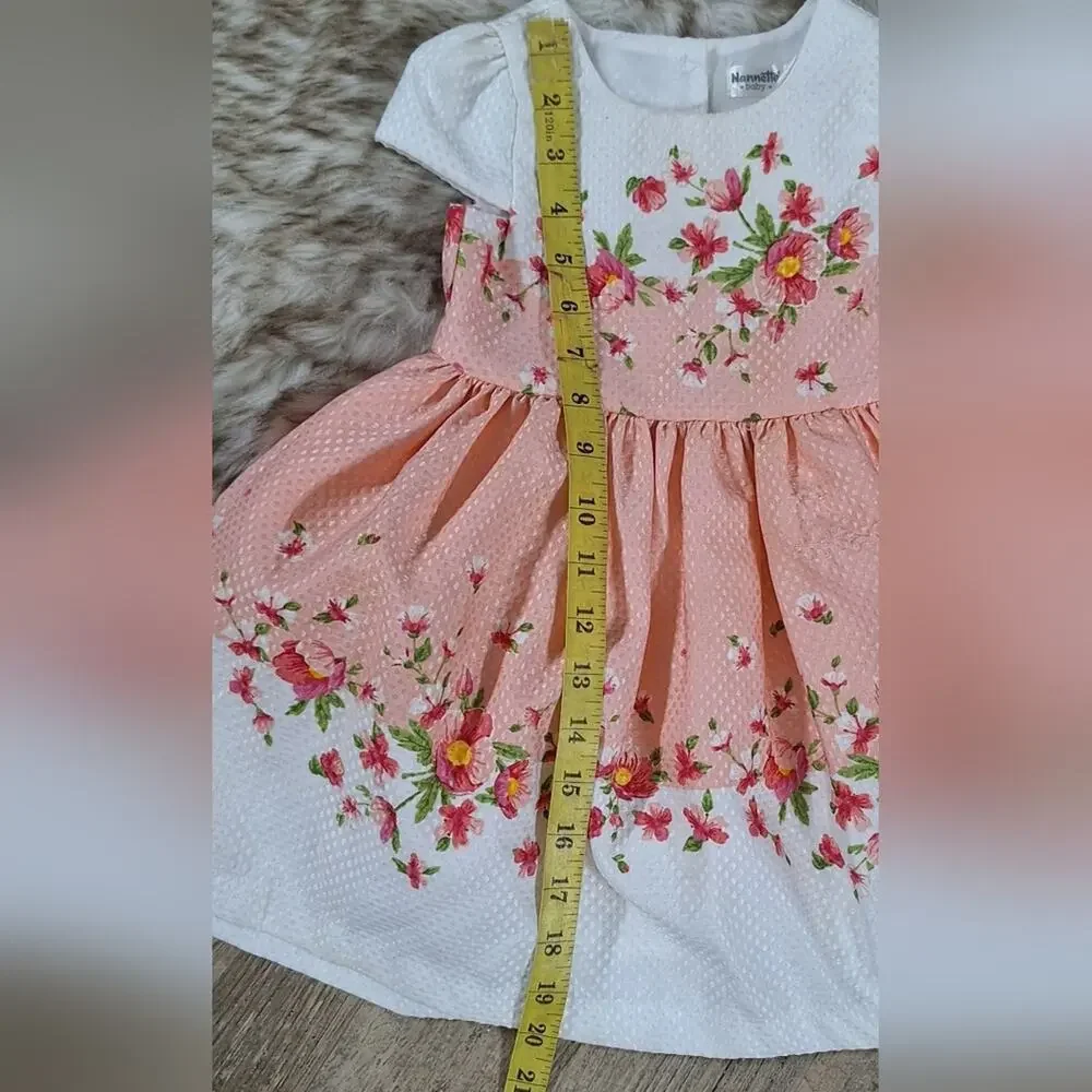 Nannette Peach and White Floral Kids Dress Sz.18 M #1823